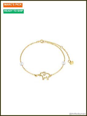 10k Gold Elephant Bracelet with Diamond and Pearl